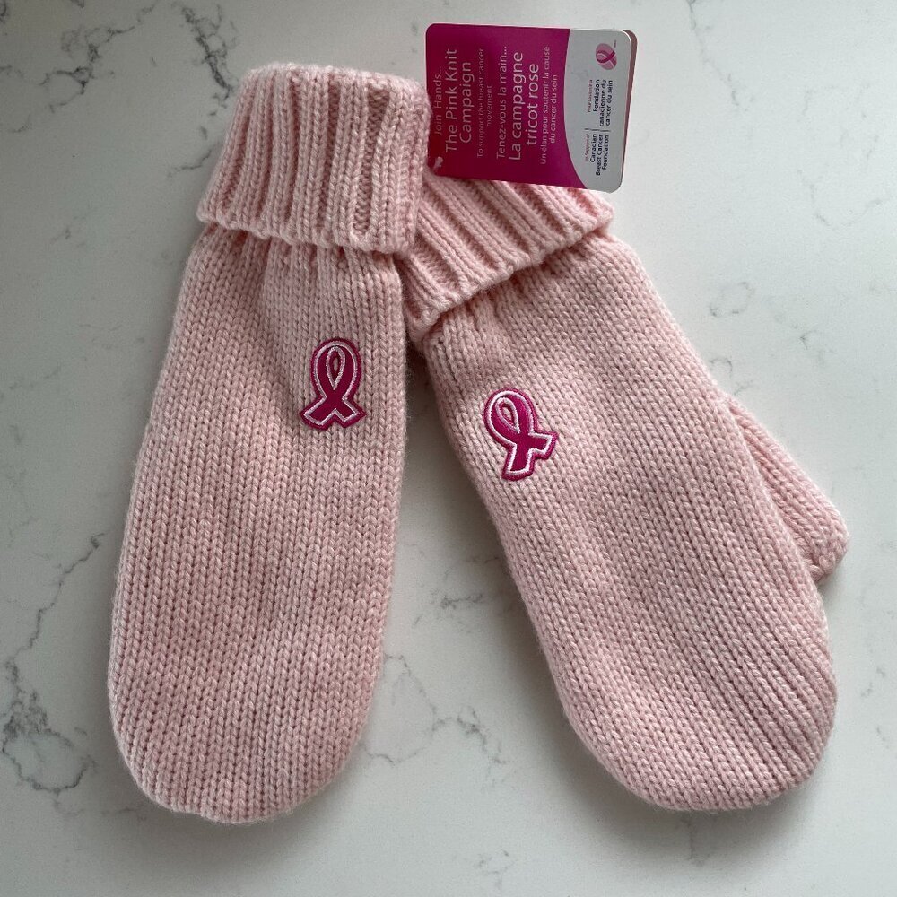 Kootenay The Pink Ribbon 100% Acrylic Knit Mittons Ribbed Cuff Lt. Pink Sz S/M